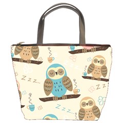 Seamless Pattern Owls Dream Cute Style Pajama Fabric Bucket Bag