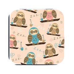 Seamless Pattern Owls Dream Cute Style Pajama Fabric Square Metal Box (Black)