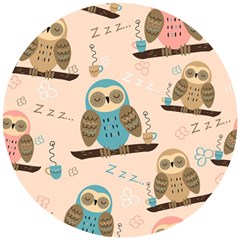Seamless Pattern Owls Dream Cute Style Pajama Fabric Wooden Puzzle Round by Apen