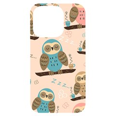 Seamless Pattern Owls Dream Cute Style Pajama Fabric Iphone 14 Pro Black Uv Print Case by Apen