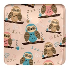 Seamless Pattern Owls Dream Cute Style Pajama Fabric Square Glass Fridge Magnet (4 pack)