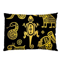 Mexican Culture Golden Tribal Icons Pillow Case