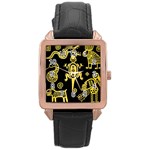 Mexican Culture Golden Tribal Icons Rose Gold Leather Watch  Front