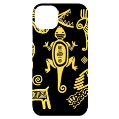 Mexican Culture Golden Tribal Icons Iphone 14 Plus Black Uv Print Case by Apen