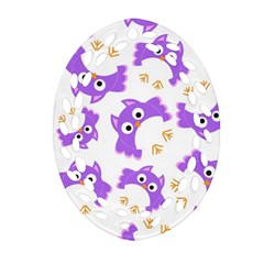Purple Owl Pattern Background Ornament (oval Filigree) by Apen