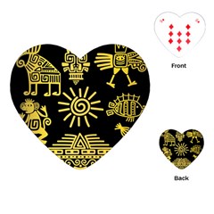 Maya Style Gold Linear Totem Icons Playing Cards Single Design (heart) by Apen