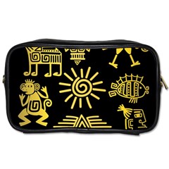 Maya Style Gold Linear Totem Icons Toiletries Bag (one Side) by Apen