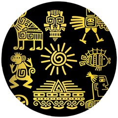 Maya Style Gold Linear Totem Icons Wooden Puzzle Round