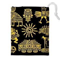 Maya Style Gold Linear Totem Icons Drawstring Pouch (4xl) by Apen