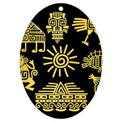 Maya Style Gold Linear Totem Icons Uv Print Acrylic Ornament Oval by Apen