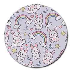 Seamless Pattern With Cute Rabbit Character Round Mousepad by Apen