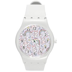 Seamless Pattern With Cute Rabbit Character Round Plastic Sport Watch (m) by Apen