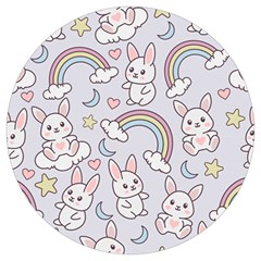 Seamless Pattern With Cute Rabbit Character Round Trivet by Apen
