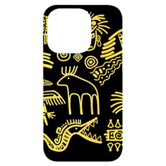 Golden Indian Traditional Signs Symbols Iphone 14 Pro Black Uv Print Case by Apen