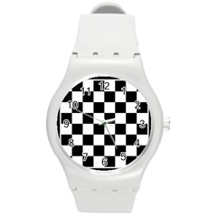 Chess Board Background Design Round Plastic Sport Watch (m) by Apen