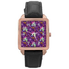 Pumpkin Ghost Skeleton Pattern Rose Gold Leather Watch 