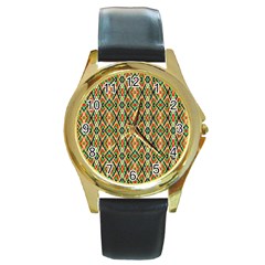 Pattern Design Vintage Abstract Round Gold Metal Watch by Jatiart