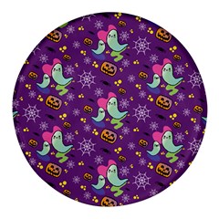 Pumpkin Ghost Skeleton Pattern Round Glass Fridge Magnet (4 Pack) by Jatiart