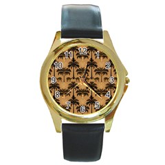 Background Abstract Pattern Design Round Gold Metal Watch by Jatiart
