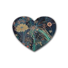 Bird Flower Tree Forest Rubber Heart Coaster (4 Pack)