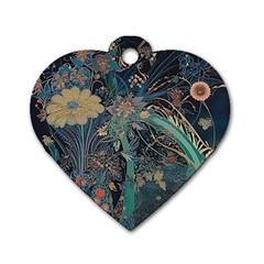 Bird Flower Tree Forest Dog Tag Heart (one Side)