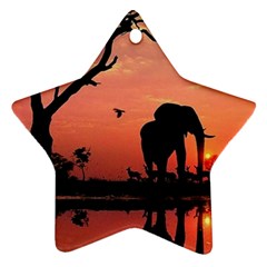 Elephant Landscape Tree Africa Sunset Safari Wild Ornament (star) by Jatiart