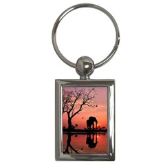 Elephant Landscape Tree Africa Sunset Safari Wild Key Chain (rectangle) by Jatiart