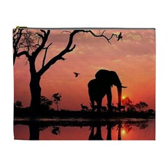 Elephant Landscape Tree Africa Sunset Safari Wild Cosmetic Bag (xl) by Jatiart