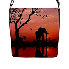 Elephant Landscape Tree Africa Sunset Safari Wild Flap Closure Messenger Bag (l) by Jatiart