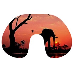 Elephant Landscape Tree Africa Sunset Safari Wild Travel Neck Pillow