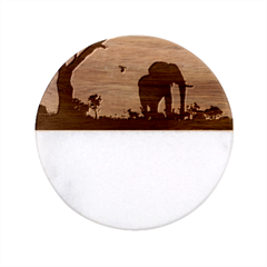 Elephant Landscape Tree Africa Sunset Safari Wild Classic Marble Wood Coaster (round) 