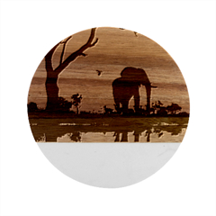Elephant Landscape Tree Africa Sunset Safari Wild Marble Wood Coaster (round) by Jatiart