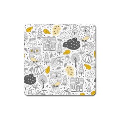 Doodle Seamless Pattern With Autumn Elements Square Magnet