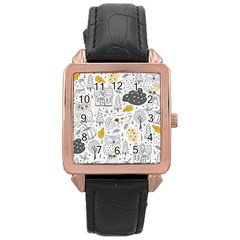 Doodle Seamless Pattern With Autumn Elements Rose Gold Leather Watch  by Ravend