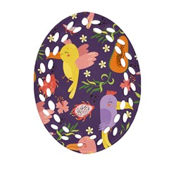 Exotic Seamless Pattern With Parrots Fruits Oval Filigree Ornament (two Sides)