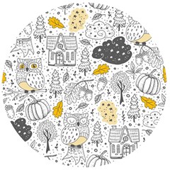 Doodle Seamless Pattern With Autumn Elements Wooden Bottle Opener (round)