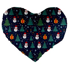 Snow Snowman Tree Christmas Tree Large 19  Premium Flano Heart Shape Cushions