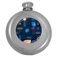 Gradient Geometric Shapes Dark Background Round Hip Flask (5 Oz)