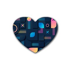 Gradient Geometric Shapes Dark Background Rubber Heart Coaster (4 Pack)