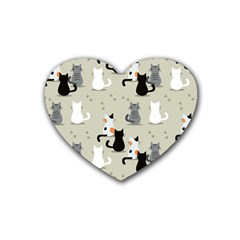 Cute Cat Seamless Pattern Rubber Heart Coaster (4 Pack)