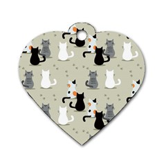 Cute Cat Seamless Pattern Dog Tag Heart (one Side)