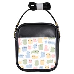 Cute Cat Colorful Cartoon Doodle Seamless Pattern Girls Sling Bag