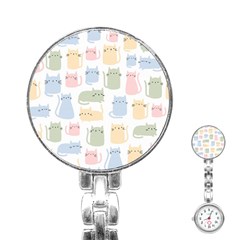Cute Cat Colorful Cartoon Doodle Seamless Pattern Stainless Steel Nurses Watch by Ravend