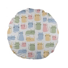 Cute Cat Colorful Cartoon Doodle Seamless Pattern Standard 15  Premium Flano Round Cushions