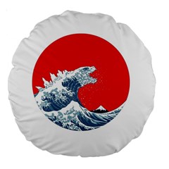 The Great Wave Of Kaiju Large 18  Premium Round Cushions by Cendanart