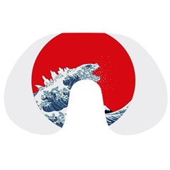 The Great Wave Of Kaiju Travel Neck Pillow by Cendanart