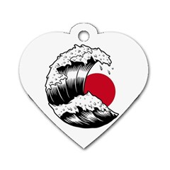 Japanese Sun & Wave Dog Tag Heart (one Side) by Cendanart