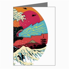 Retro Wave Kaiju Godzilla Japanese Pop Art Style Greeting Card by Cendanart
