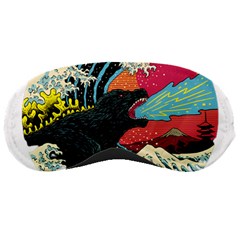 Retro Wave Kaiju Godzilla Japanese Pop Art Style Sleep Mask by Cendanart