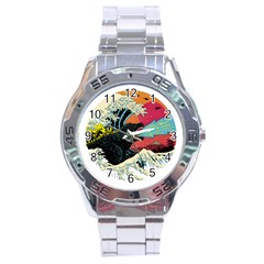 Retro Wave Kaiju Godzilla Japanese Pop Art Style Stainless Steel Analogue Watch by Cendanart